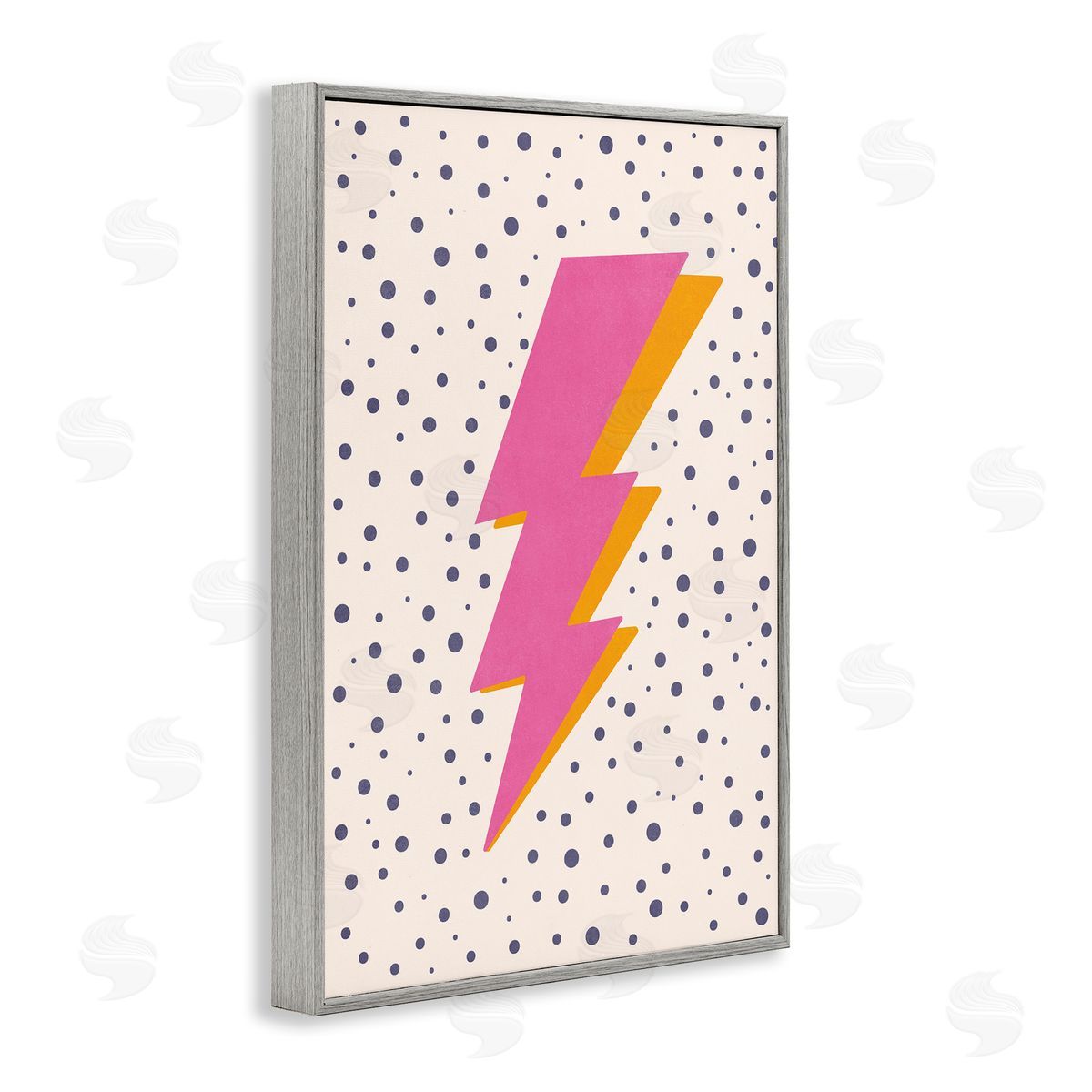 Nataly White Pink Dotted Lightning Bolt Gray Framed Giclee Wall Art Print