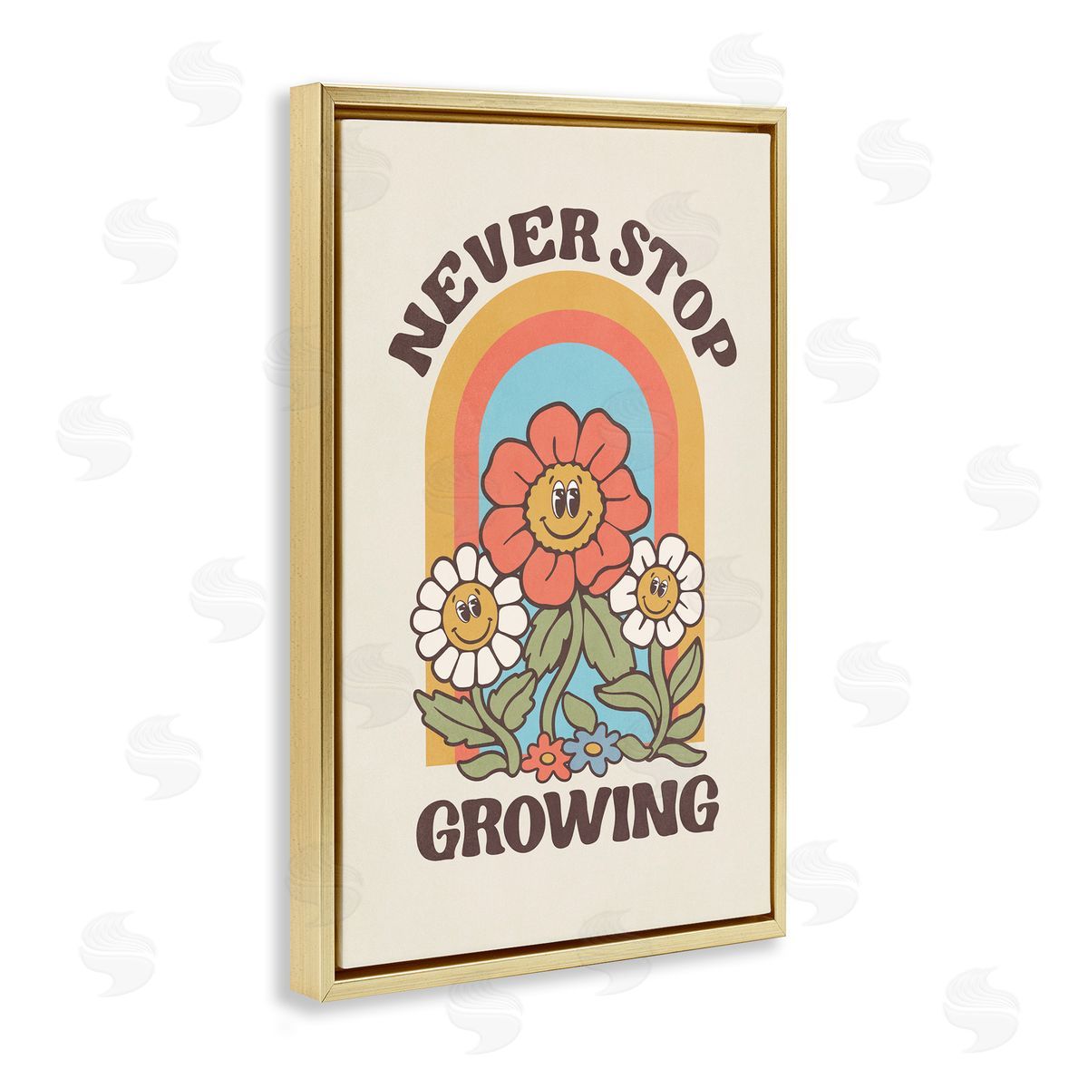Nataly White Vintage Never Stop Growing Gold Floating Frame Canvas Wall Art Print