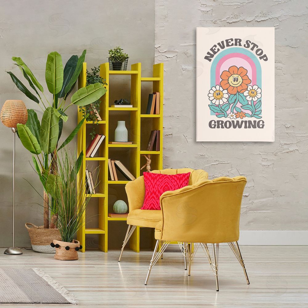 Nataly White Retro Never Stop Growing Canvas Wall Art Print in Room