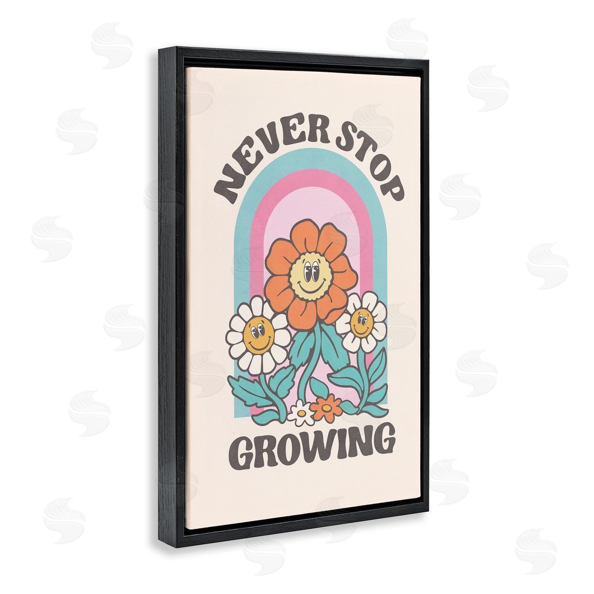 Nataly White Retro Never Stop Growing Black Floating Frame Canvas Wall Art Print