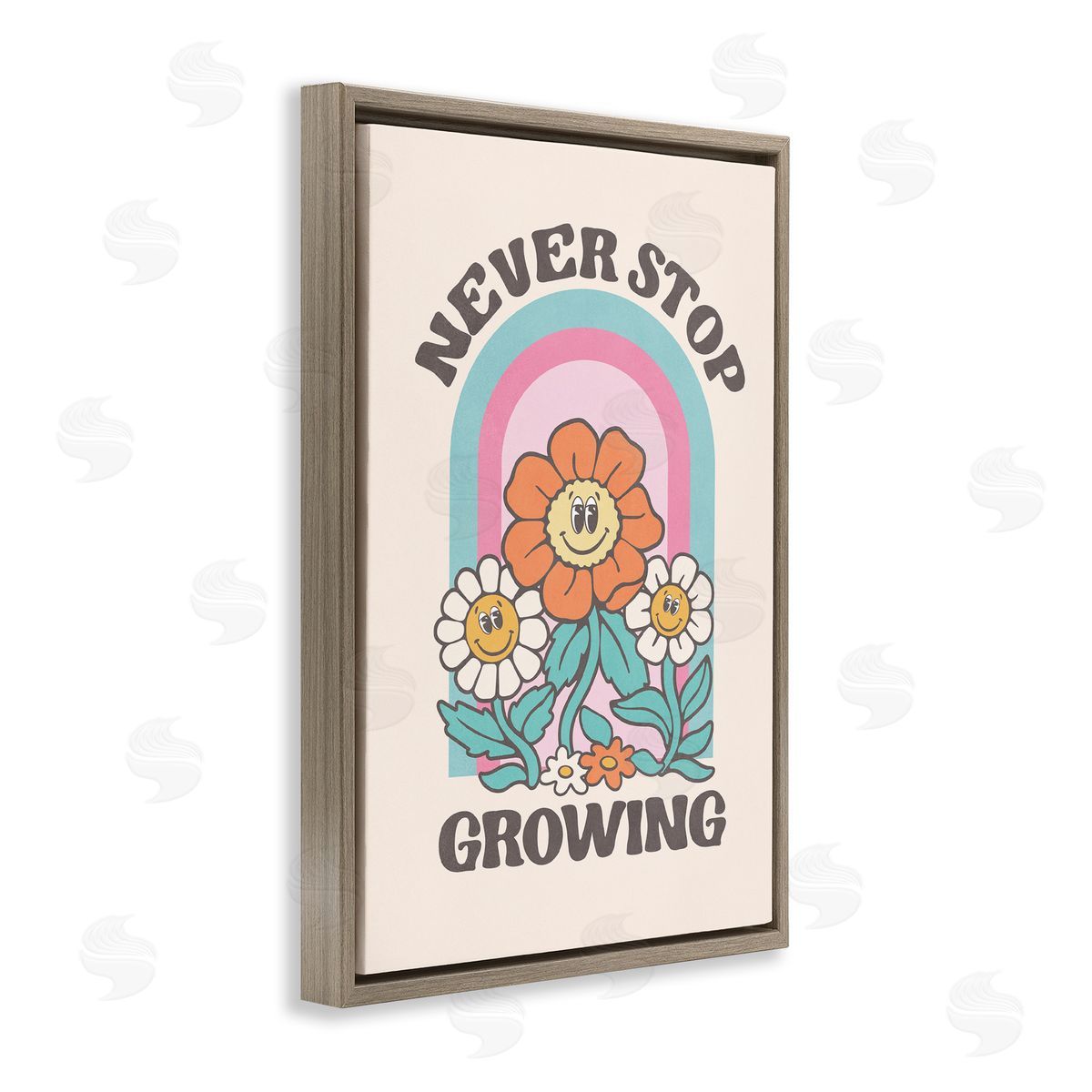 Nataly White Retro Never Stop Growing Brown Floating Frame Canvas Wall Art Print