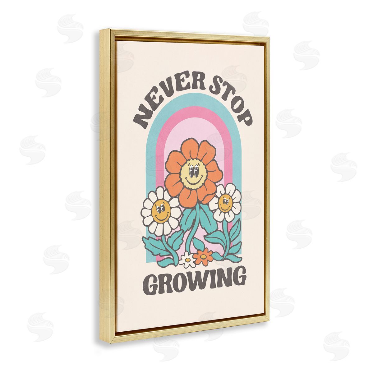Nataly White Retro Never Stop Growing Gold Floating Frame Canvas Wall Art Print
