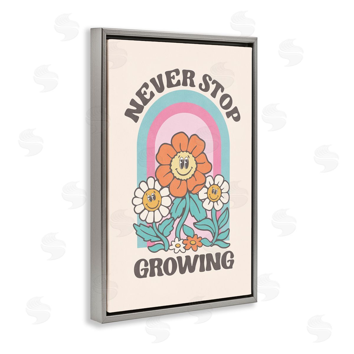 Nataly White Retro Never Stop Growing Gray Floating Frame Canvas Wall Art Print
