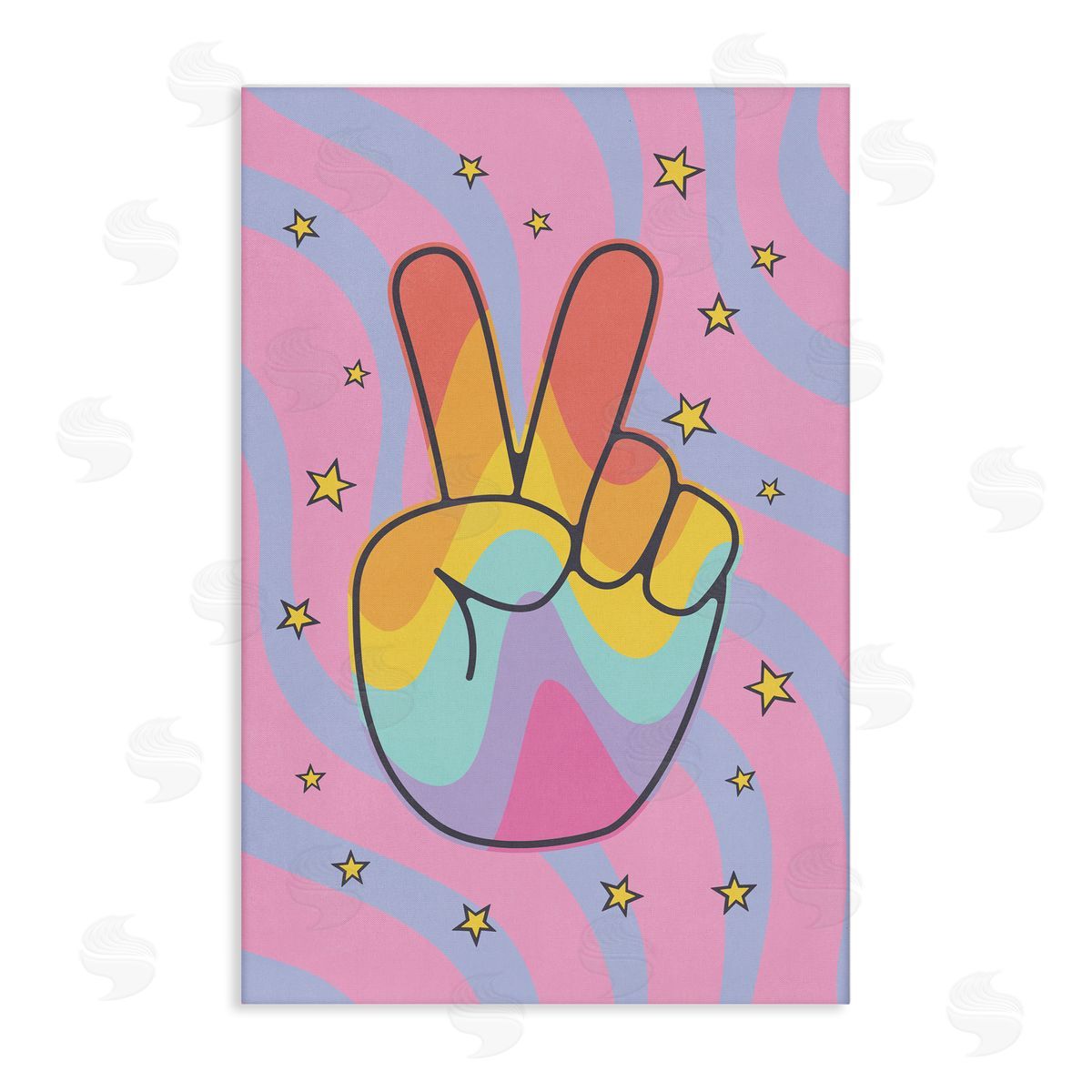 Nataly White Groovy Peace with Patterns Canvas Wall Art Print