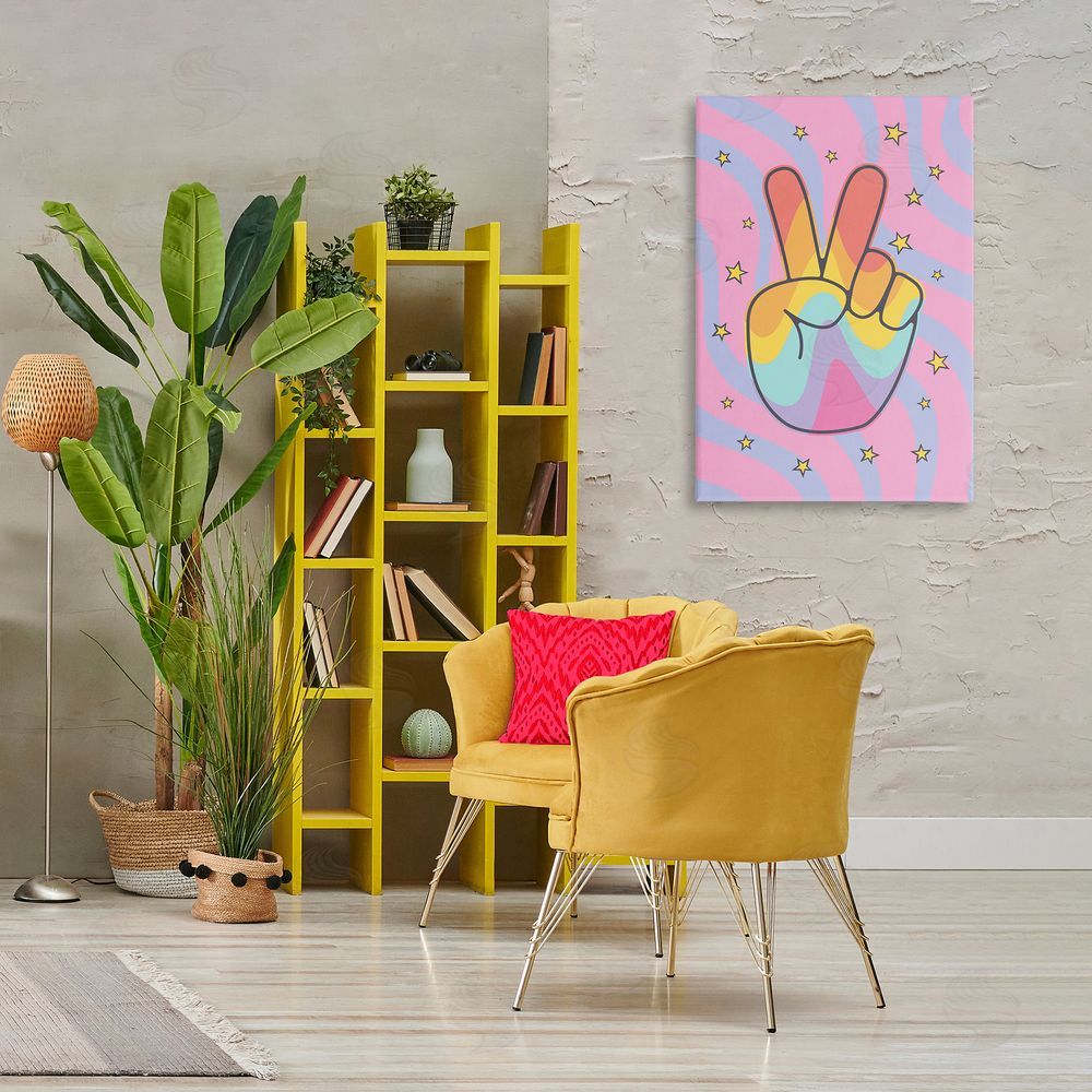 Nataly White Groovy Peace with Patterns Canvas Wall Art Print in Room