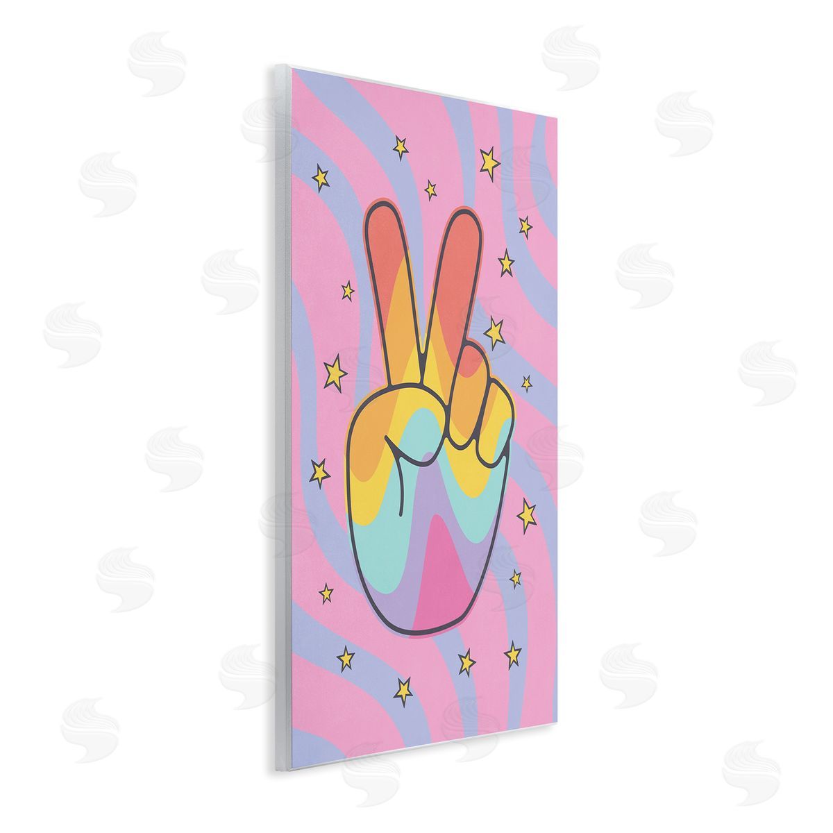 Nataly White Groovy Peace with Patterns Wooden Wall Plaque Art Print