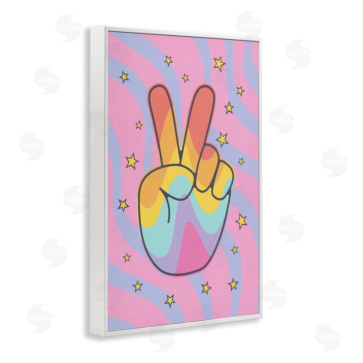 Nataly White Groovy Peace with Patterns White Framed Giclee Wall Art Print