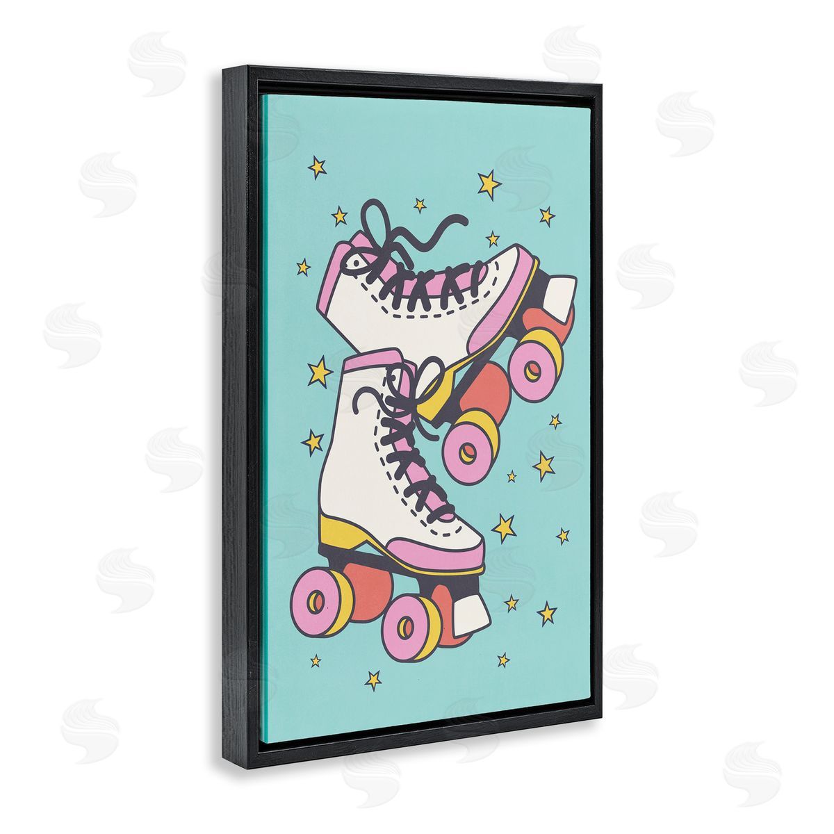Nataly White Vintage Roller Skates Black Floating Frame Canvas Wall Art Print