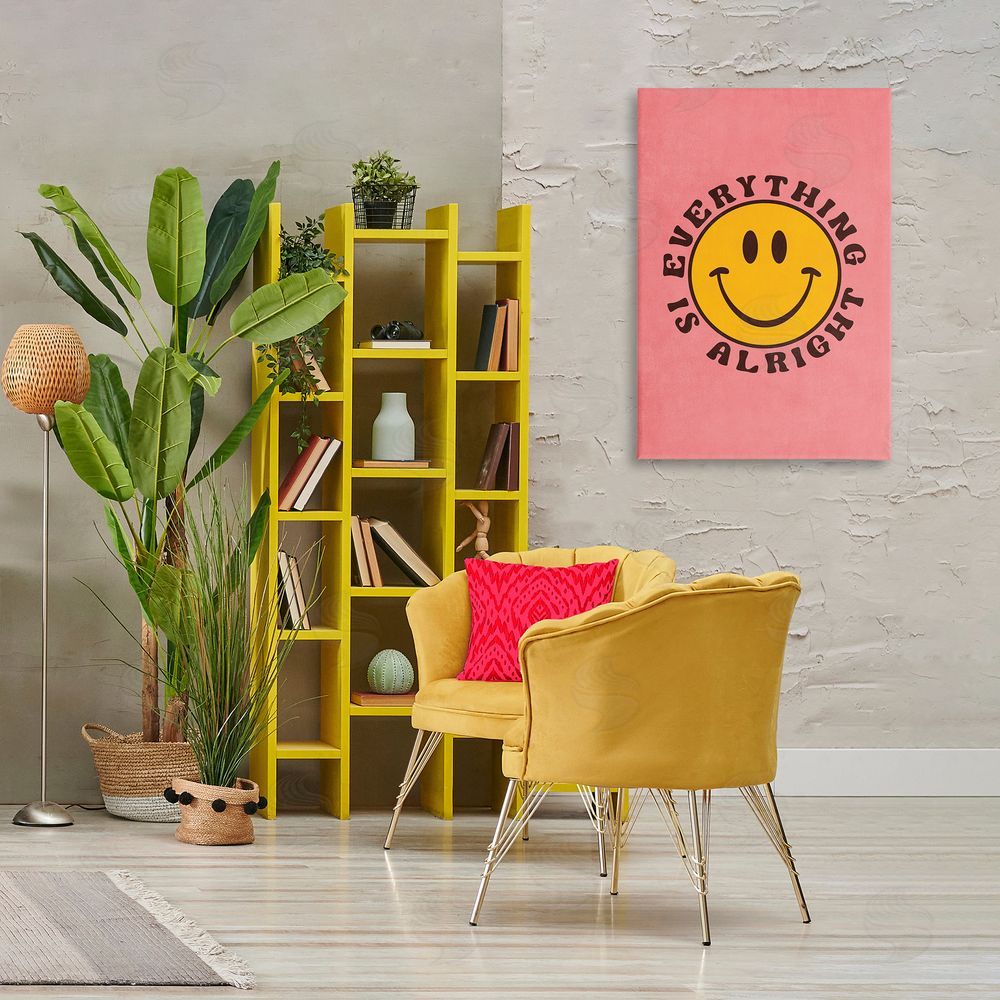 Nataly White Retro Everything Is Alright Canvas Wall Art Print in Room