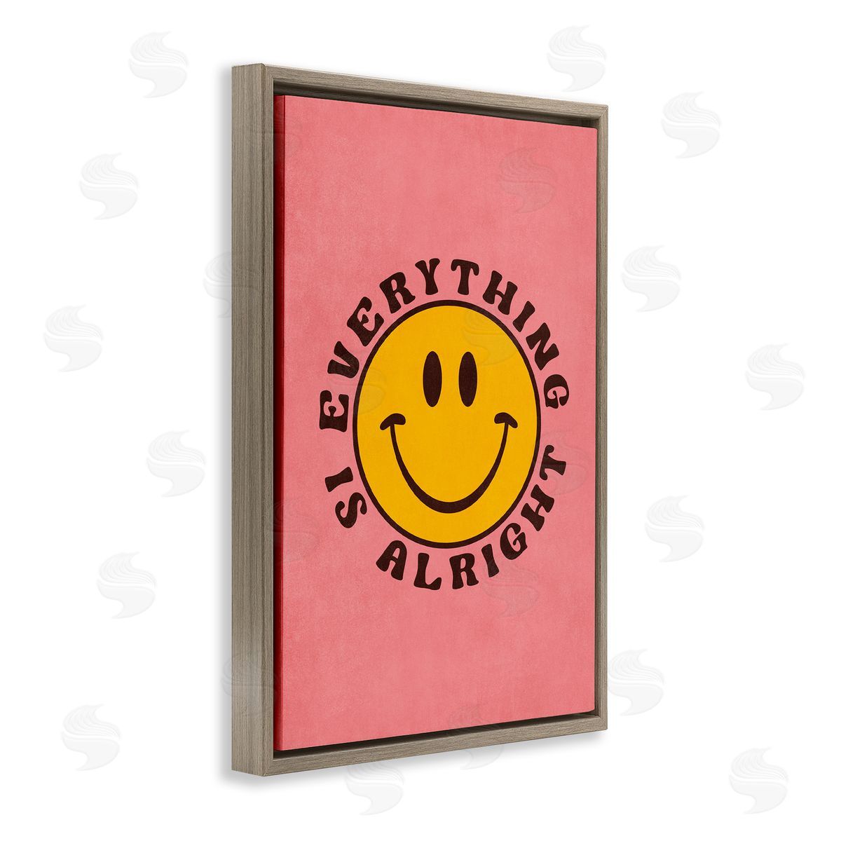 Nataly White Retro Everything Is Alright Brown Floating Frame Canvas Wall Art Print