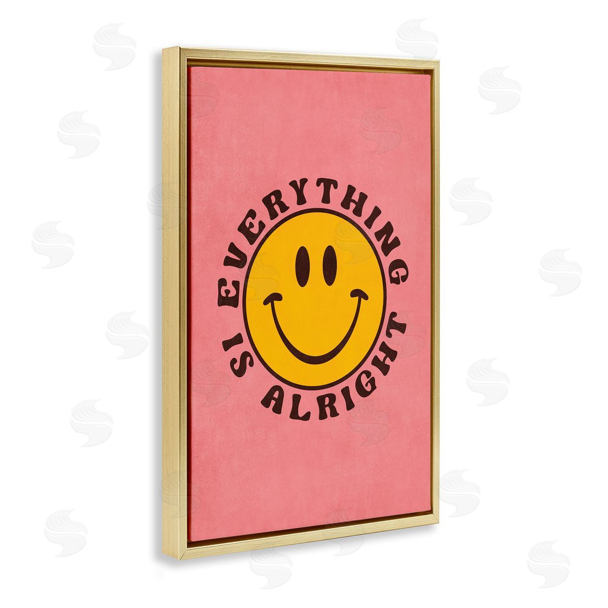 Nataly White Retro Everything Is Alright Gold Floating Frame Canvas Wall Art Print