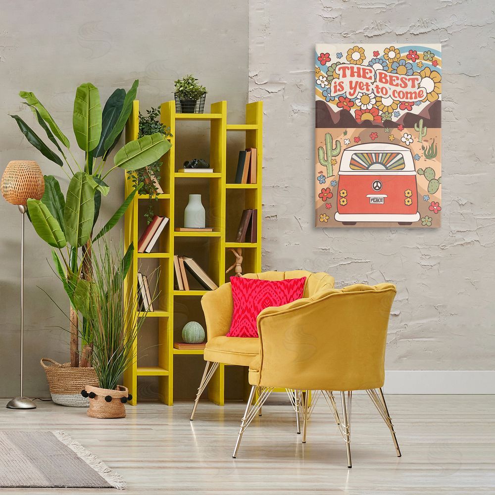 Nataly White Groovy Best Yet To Come Canvas Wall Art Print in Room