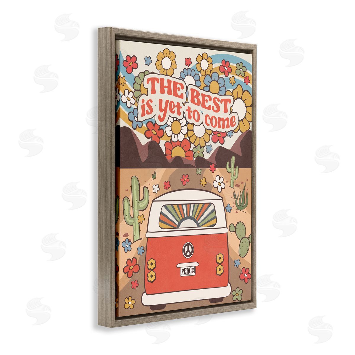 Nataly White Groovy Best Yet To Come Brown Floating Frame Canvas Wall Art Print