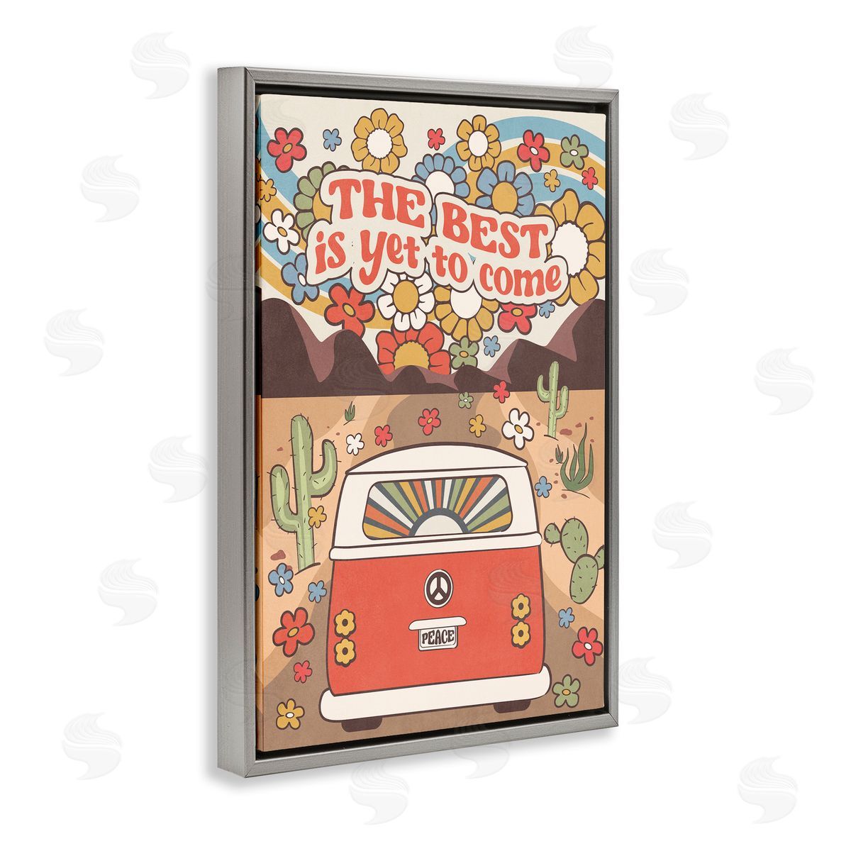 Nataly White Groovy Best Yet To Come Gray Floating Frame Canvas Wall Art Print
