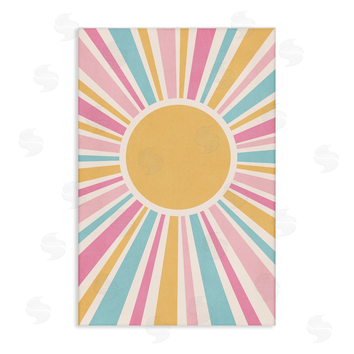 Nataly White Groovy Pastel Sun Rays Canvas Wall Art Print