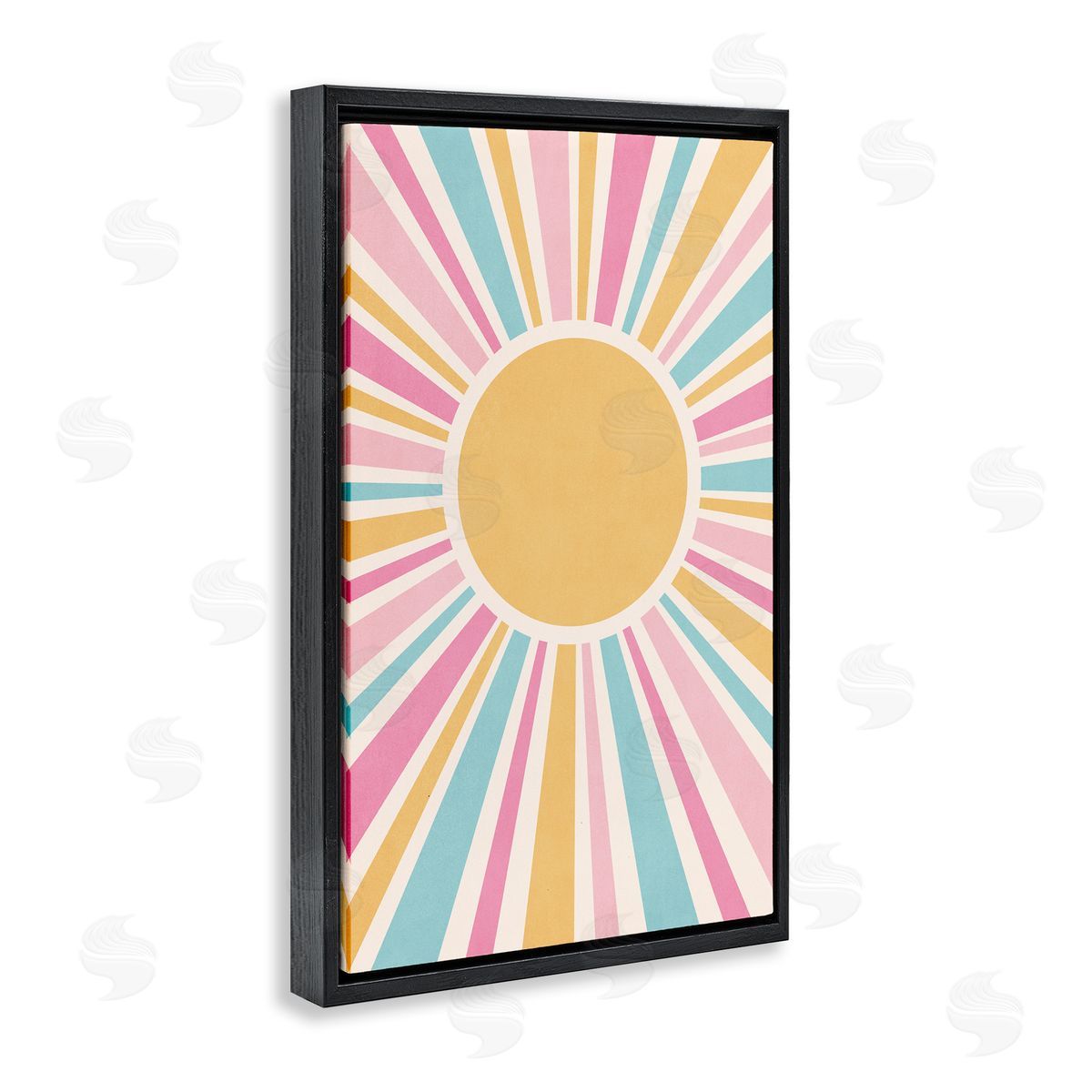 Nataly White Groovy Pastel Sun Rays Black Floating Frame Canvas Wall Art Print