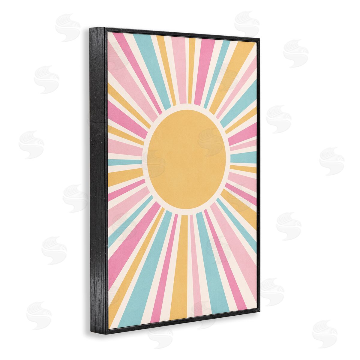 Nataly White Groovy Pastel Sun Rays Black Framed Giclee Wall Art Print