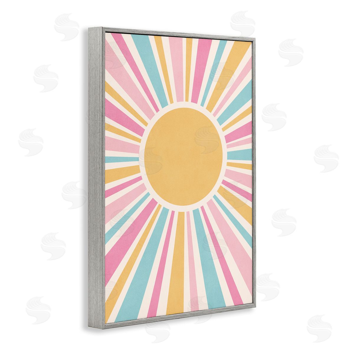 Nataly White Groovy Pastel Sun Rays Gray Framed Giclee Wall Art Print