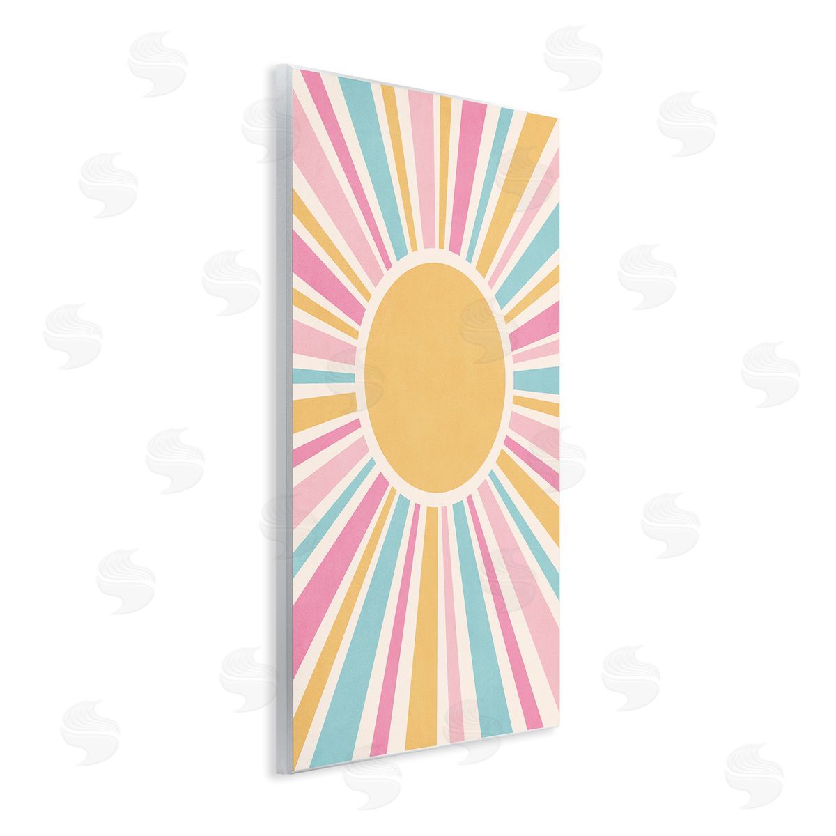 Nataly White Groovy Pastel Sun Rays Wooden Wall Plaque Art Print