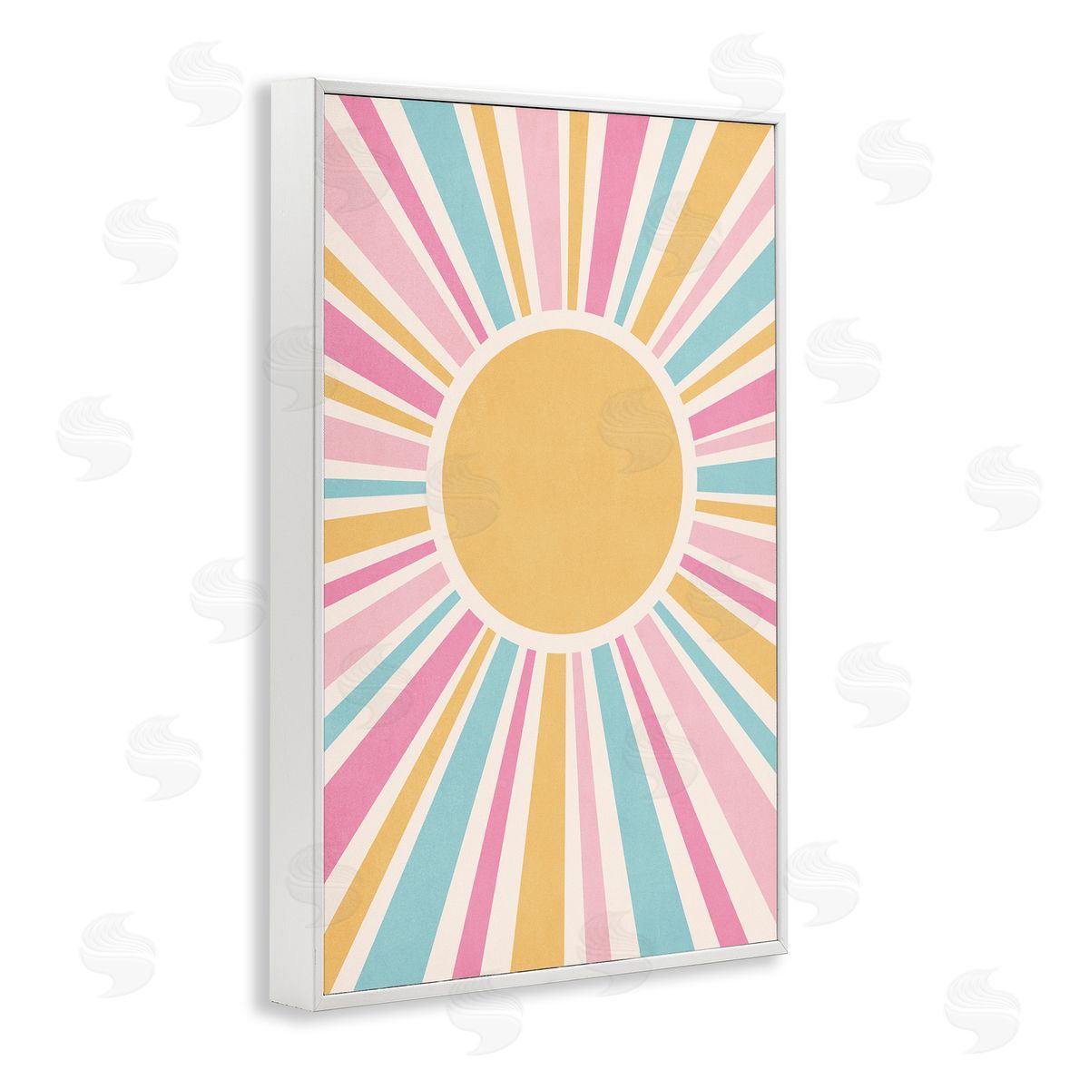 Nataly White Groovy Pastel Sun Rays White Framed Giclee Wall Art Print