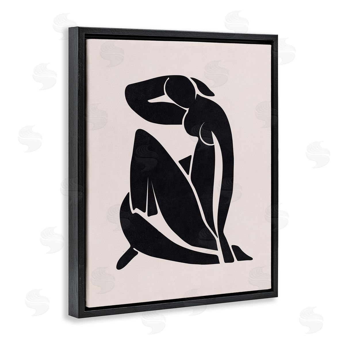 Nataly White Midcentury Boho Figure Black Floating Frame Canvas Wall Art Print