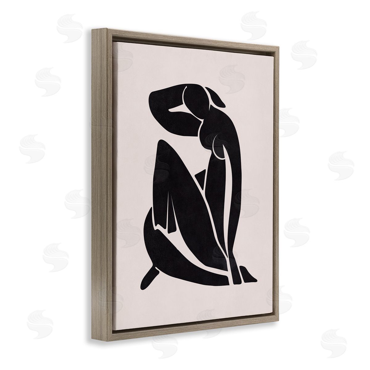 Nataly White Midcentury Boho Figure Brown Floating Frame Canvas Wall Art Print