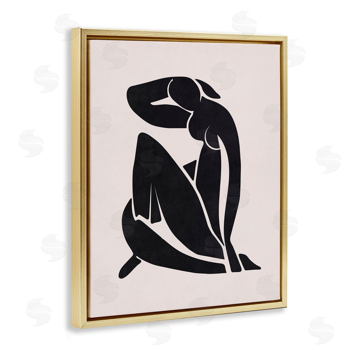 Nataly White Midcentury Boho Figure Gold Floating Frame Canvas Wall Art Print