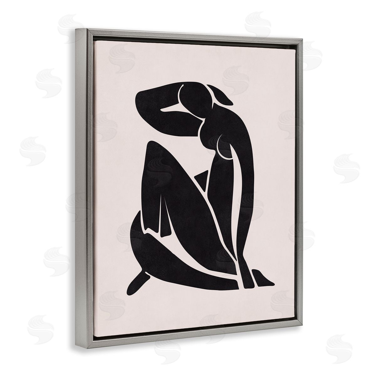 Nataly White Midcentury Boho Figure Gray Floating Frame Canvas Wall Art Print
