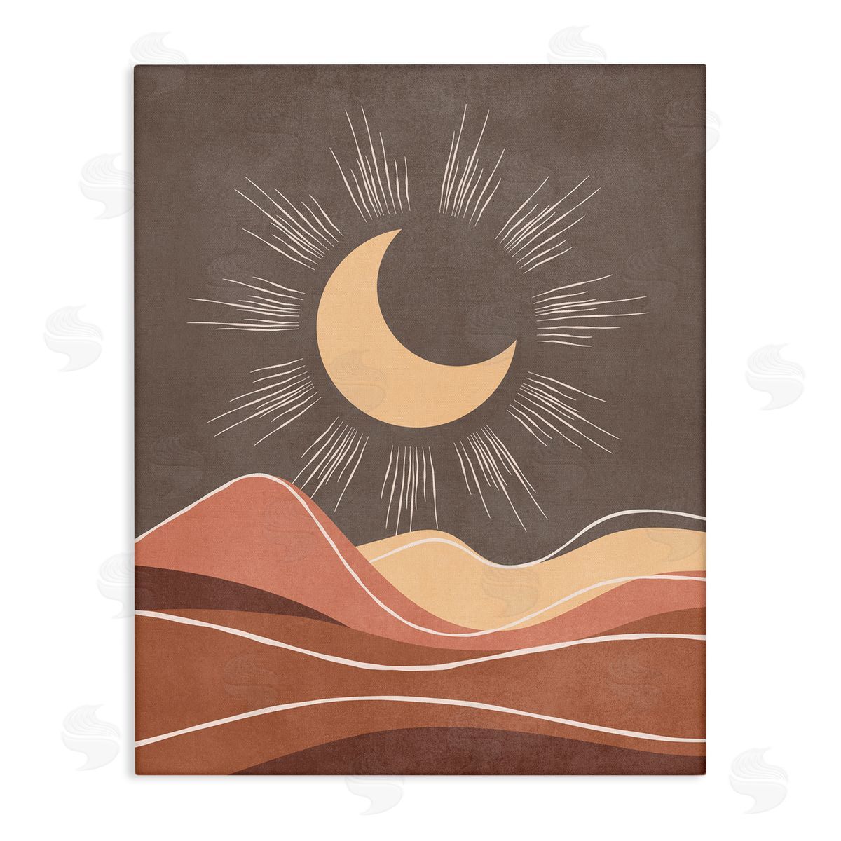 Nataly White Boho Moon over Desert Canvas Wall Art Print