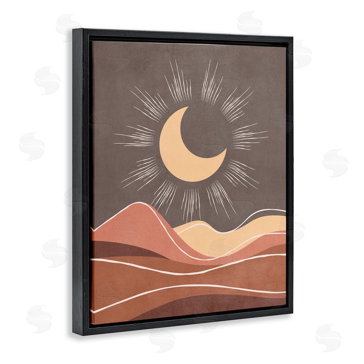 Nataly White Boho Moon over Desert Black Floating Frame Canvas Wall Art Print