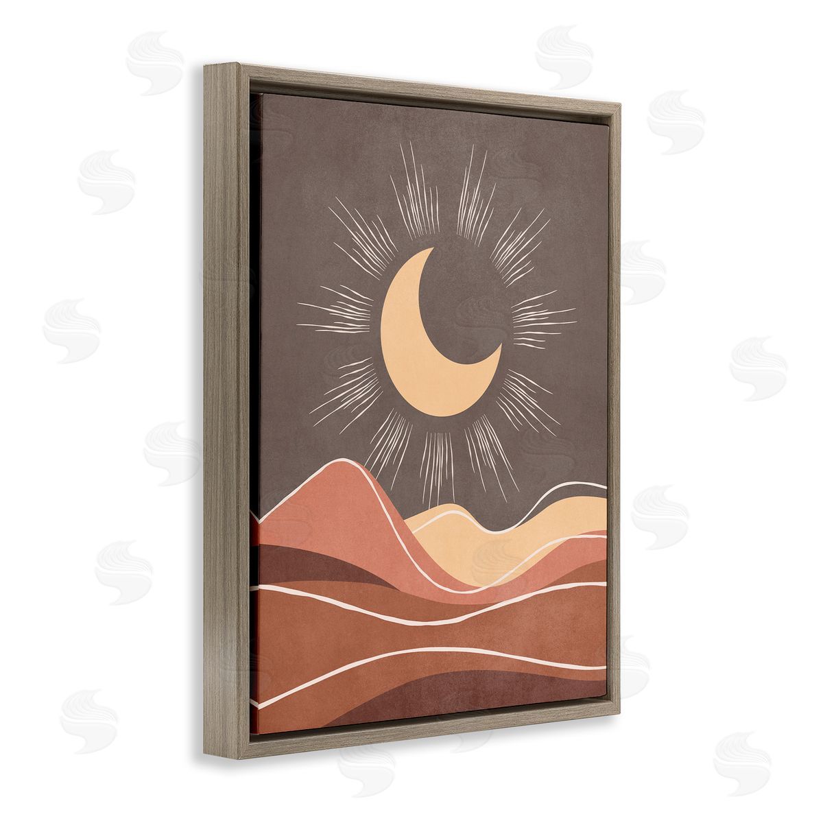 Nataly White Boho Moon over Desert Brown Floating Frame Canvas Wall Art Print