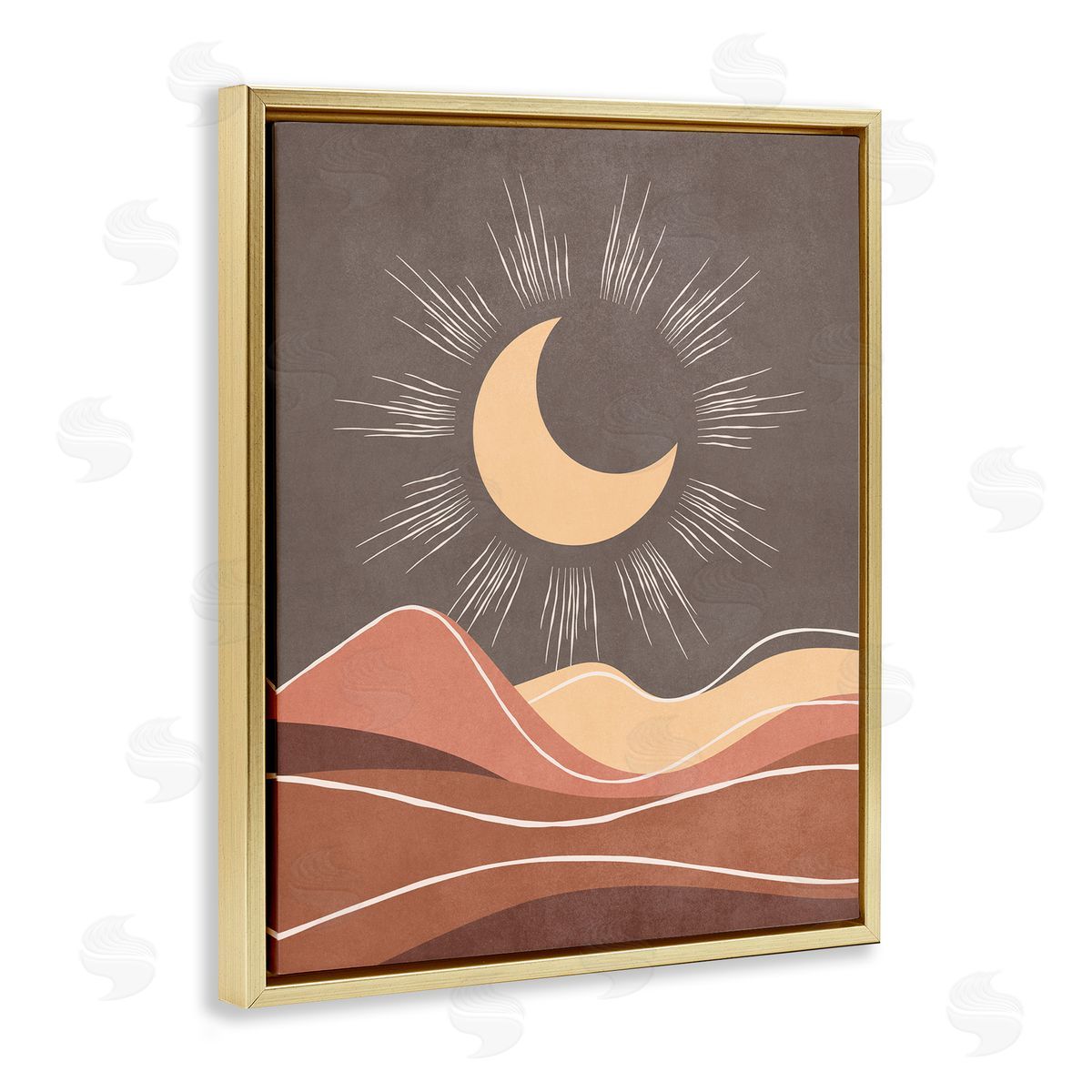 Nataly White Boho Moon over Desert Gold Floating Frame Canvas Wall Art Print