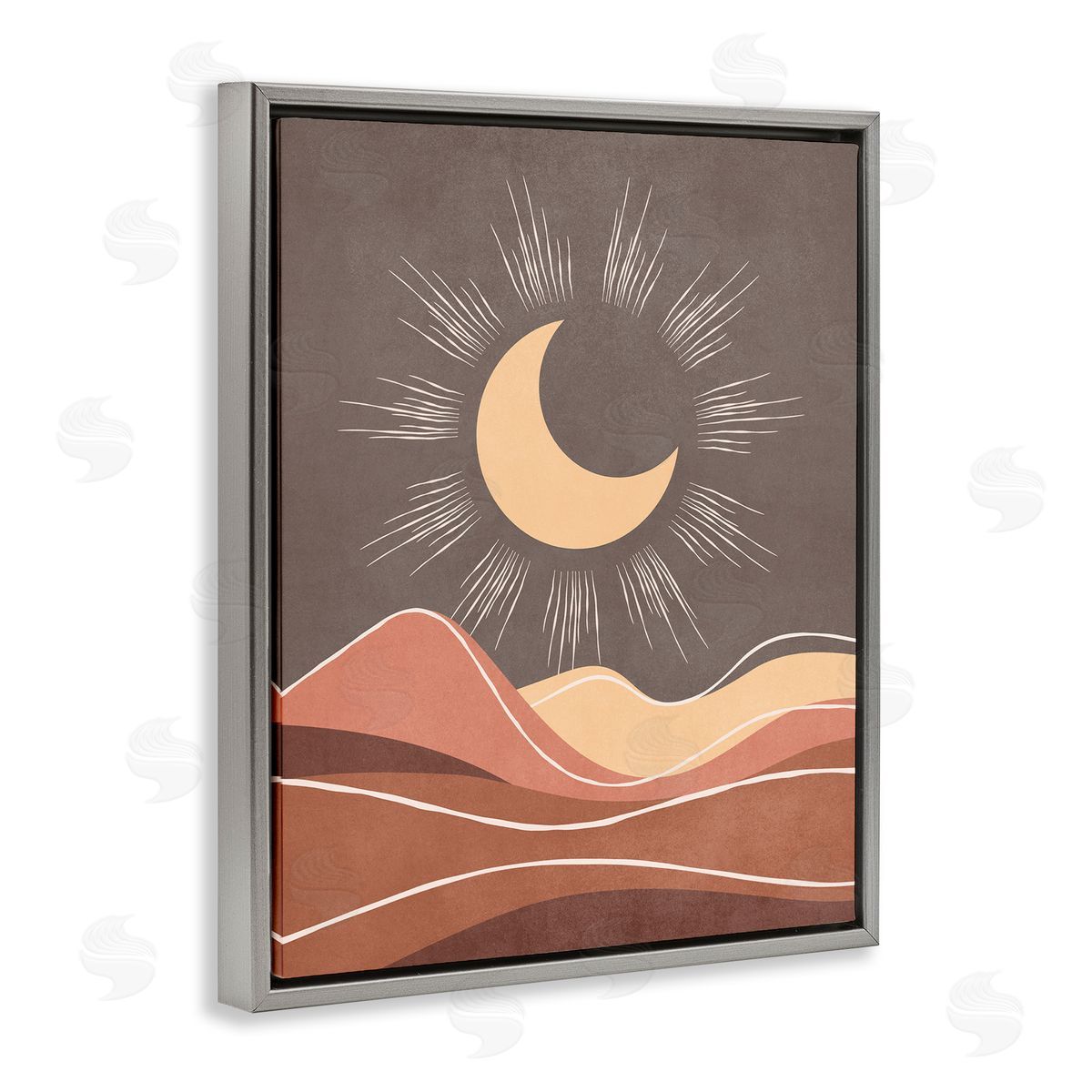 Nataly White Boho Moon over Desert Gray Floating Frame Canvas Wall Art Print
