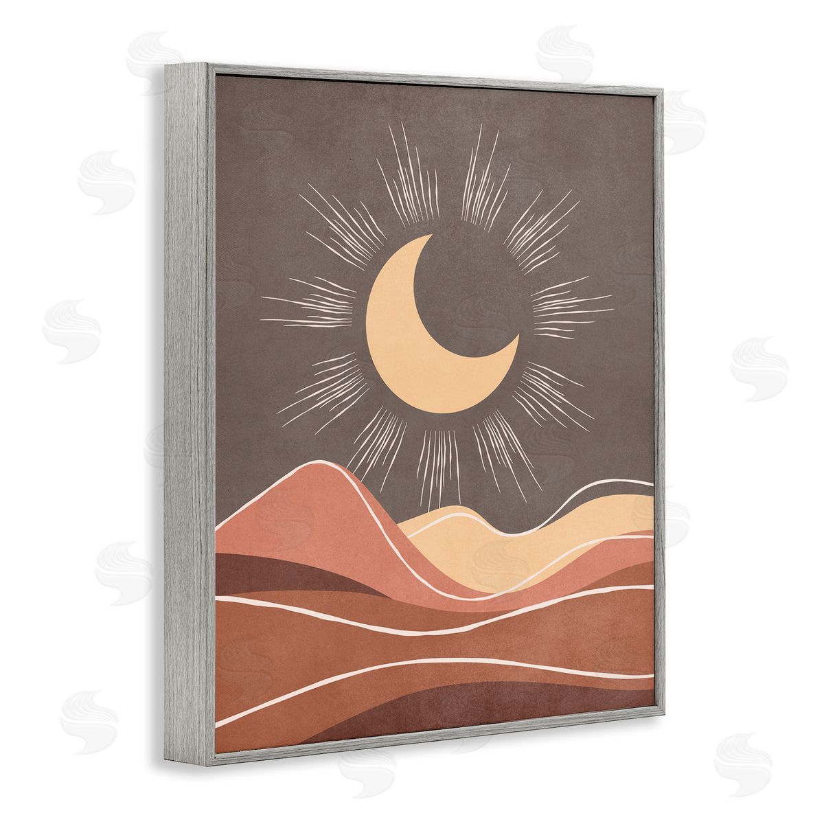 Nataly White Boho Moon over Desert Gray Framed Giclee Wall Art Print
