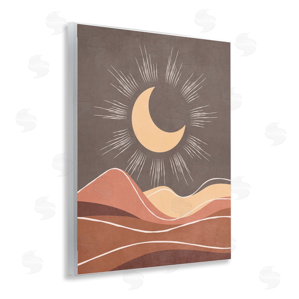 Nataly White Boho Moon over Desert Wooden Wall Plaque Art Print