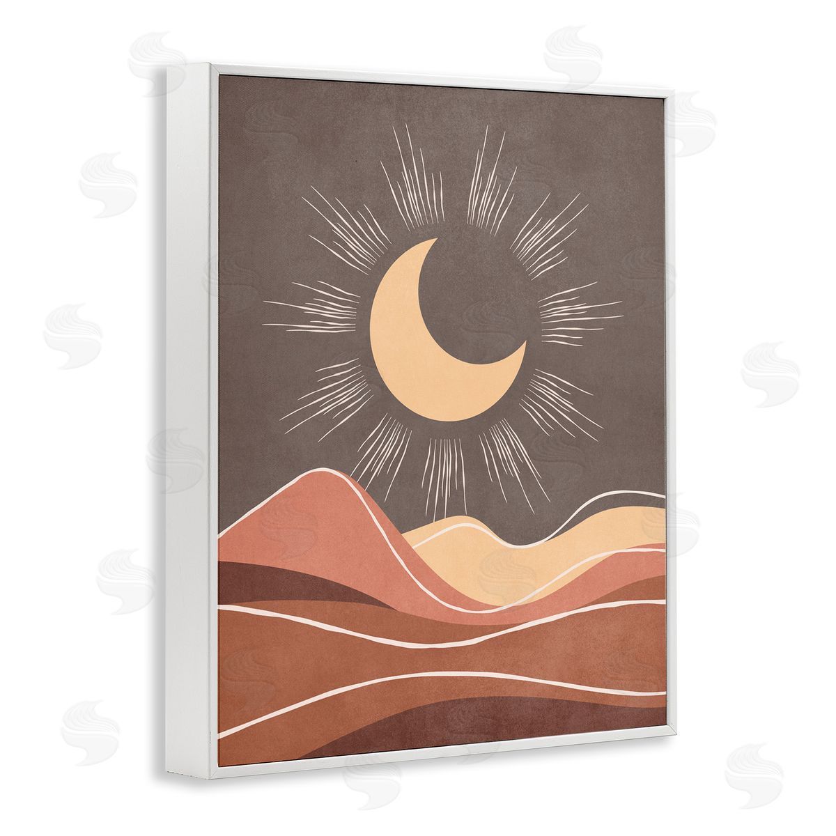 Nataly White Boho Moon over Desert White Framed Giclee Wall Art Print