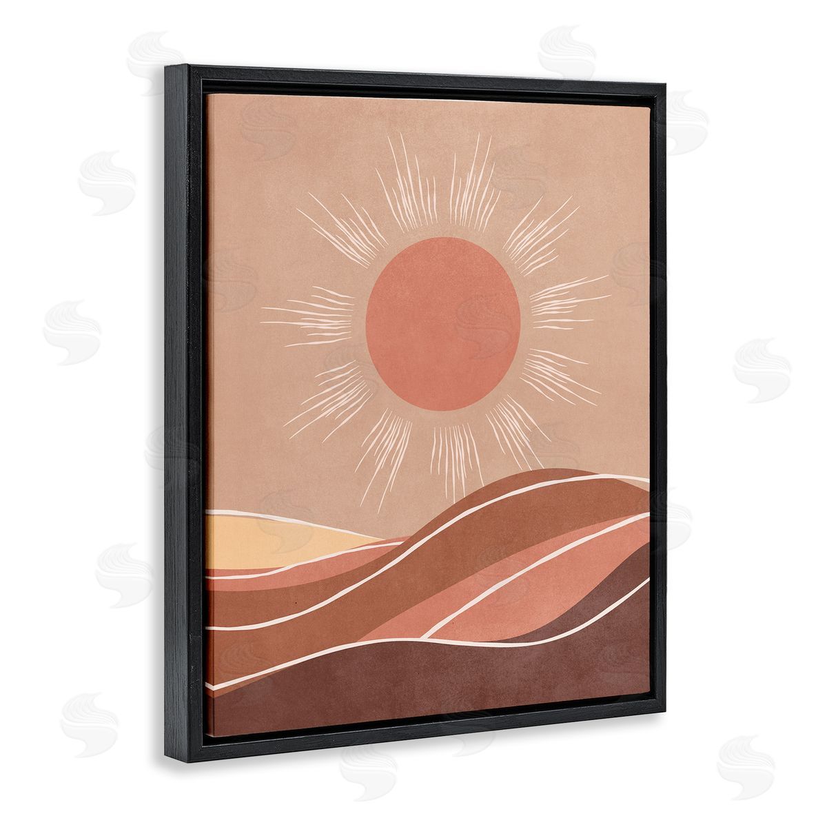 Nataly White Boho Sun over Desert Black Floating Frame Canvas Wall Art Print