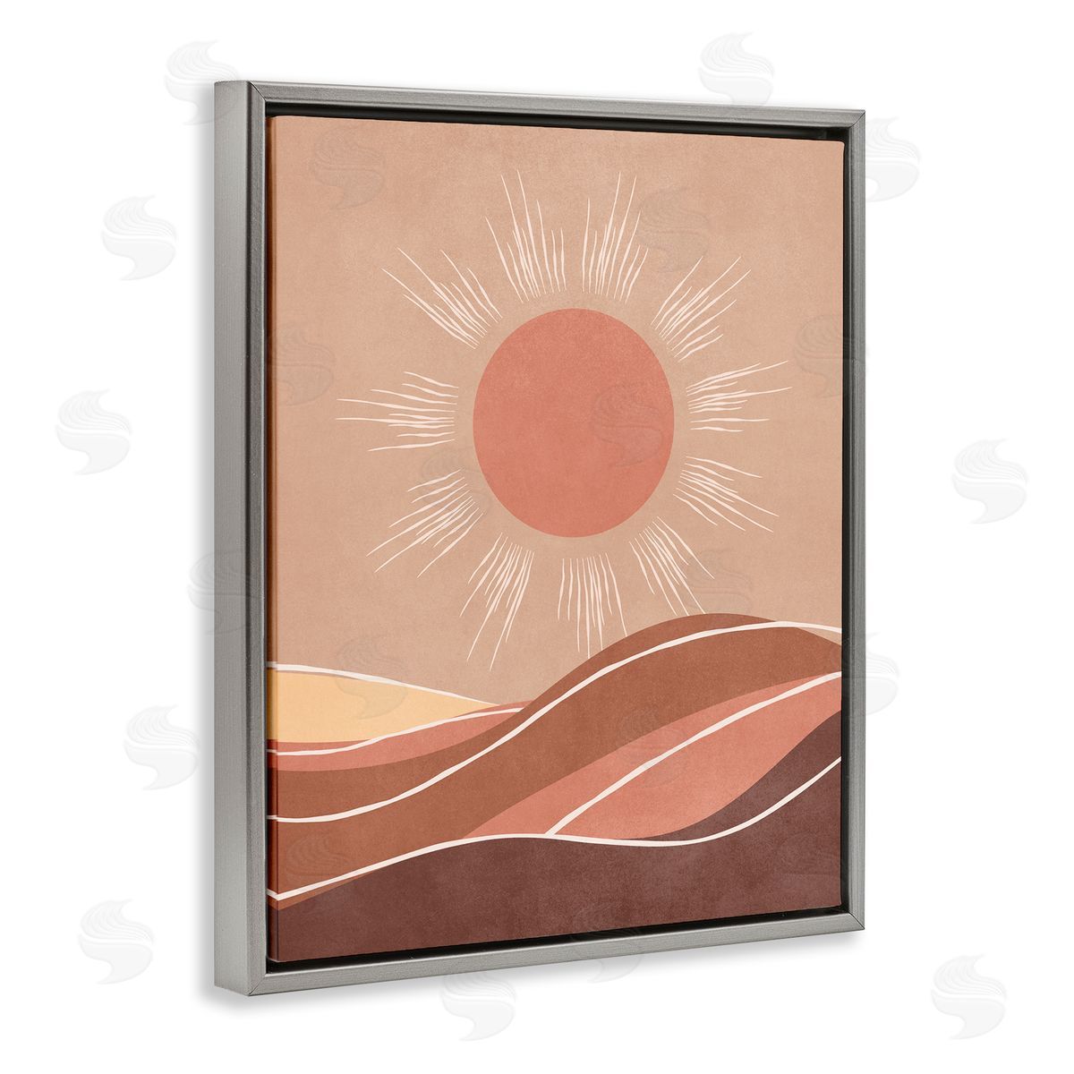 Nataly White Boho Sun over Desert Gray Floating Frame Canvas Wall Art Print