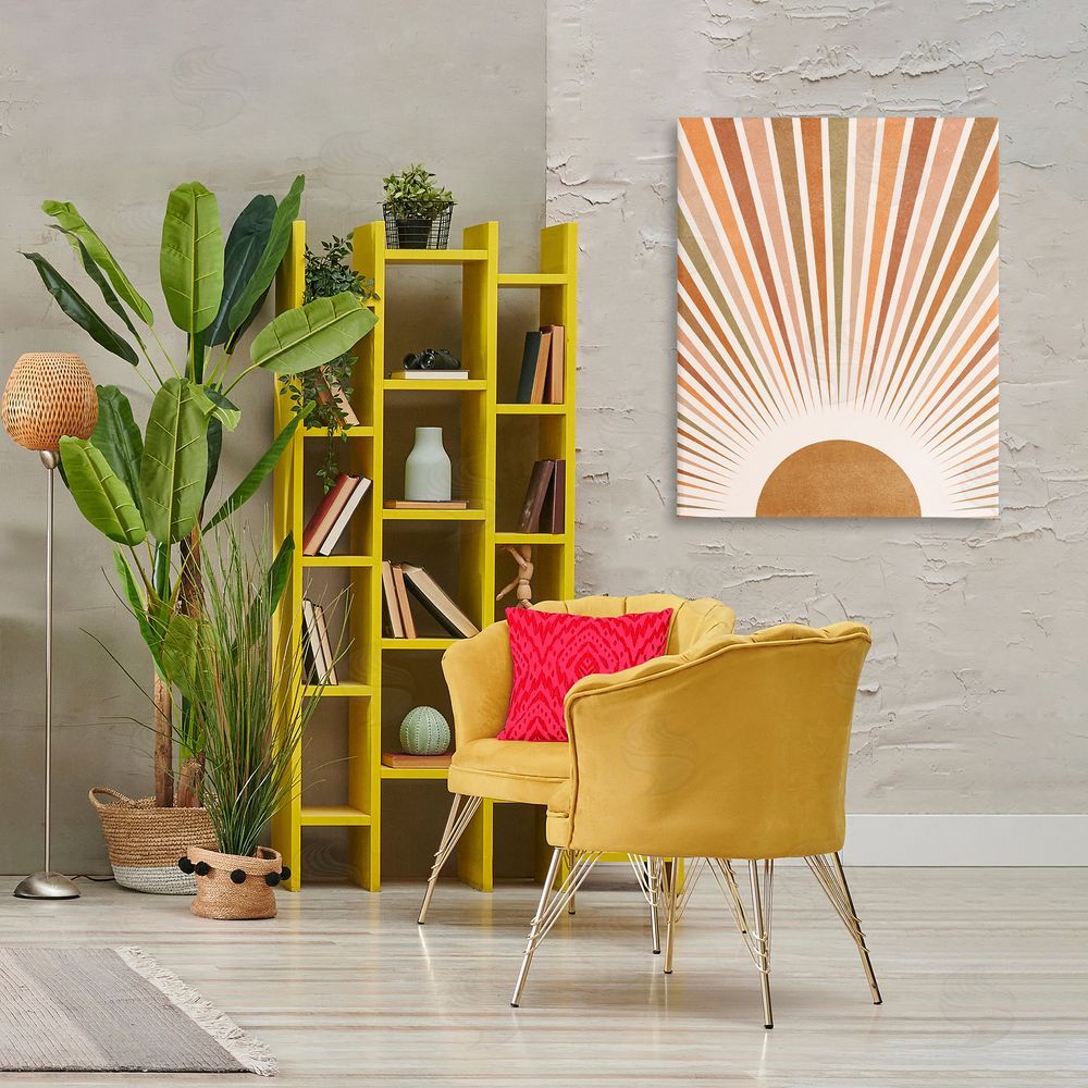 Nataly White Vintage Boho Sunburst Canvas Wall Art Print in Room