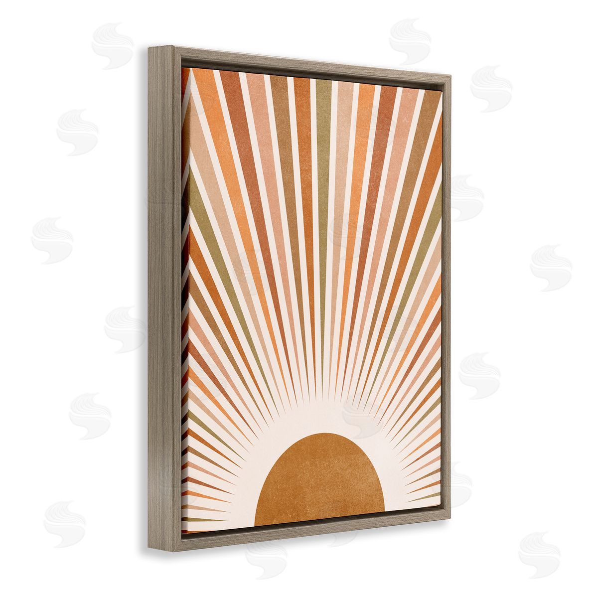 Nataly White Vintage Boho Sunburst Brown Floating Frame Canvas Wall Art Print