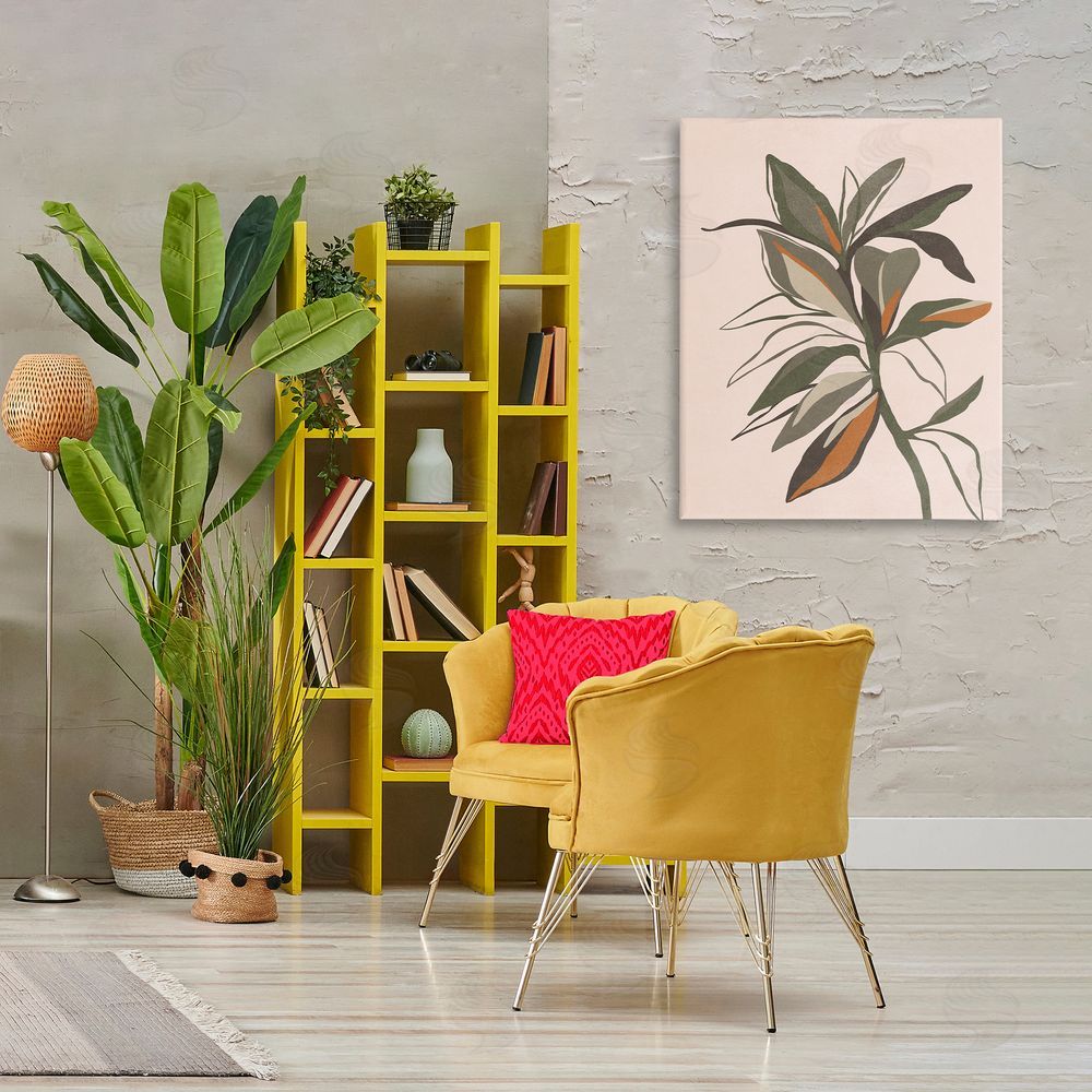 Nataly White Earthtone Boho Plant Canvas Wall Art Print in Room
