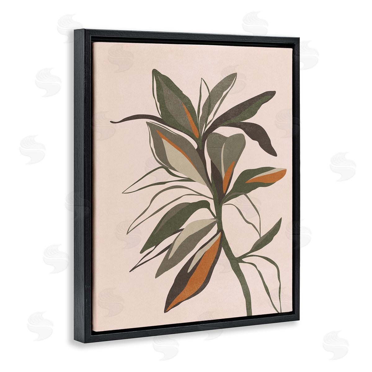 Nataly White Earthtone Boho Plant Black Floating Frame Canvas Wall Art Print