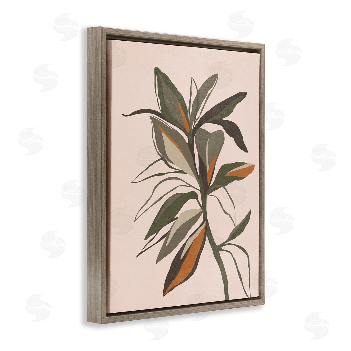 Nataly White Earthtone Boho Plant Brown Floating Frame Canvas Wall Art Print