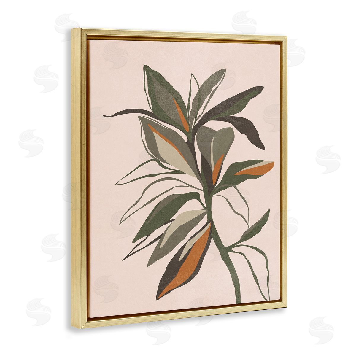 Nataly White Earthtone Boho Plant Gold Floating Frame Canvas Wall Art Print