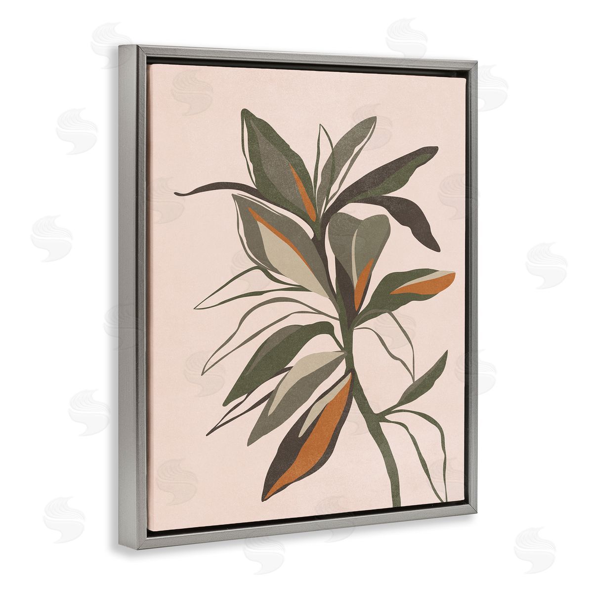 Nataly White Earthtone Boho Plant Gray Floating Frame Canvas Wall Art Print