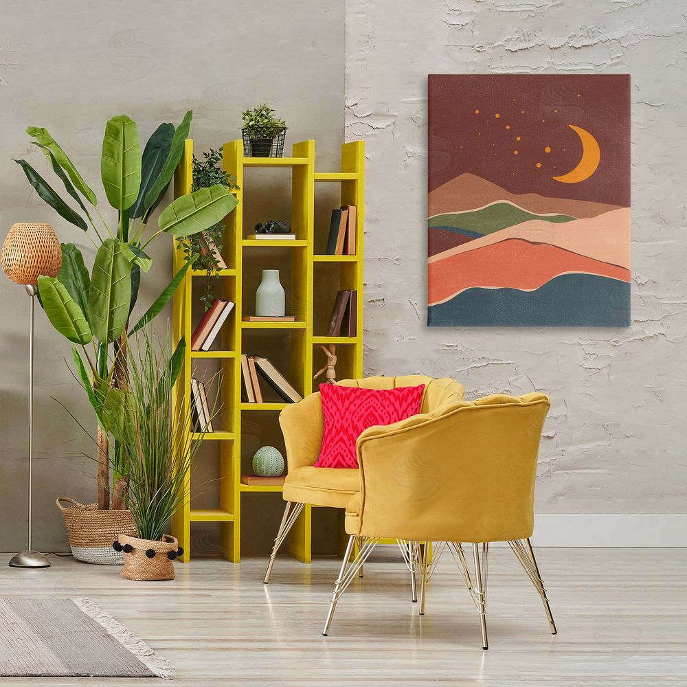 Nataly White Earthtone Desert Moon Canvas Wall Art Print in Room