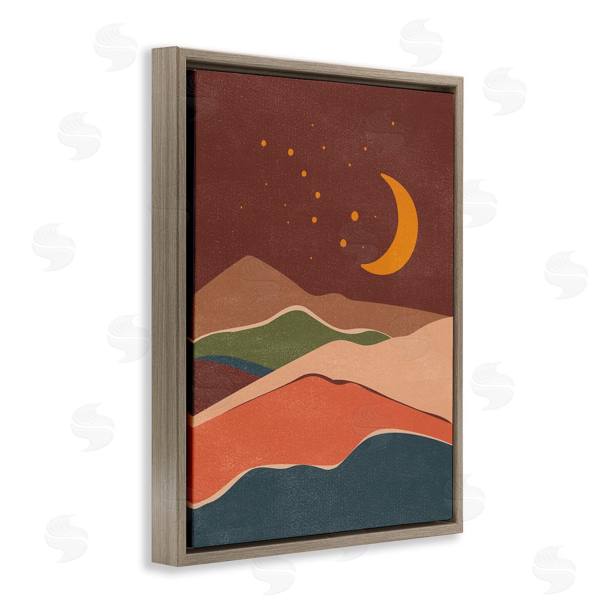 Nataly White Earthtone Desert Moon Brown Floating Frame Canvas Wall Art Print