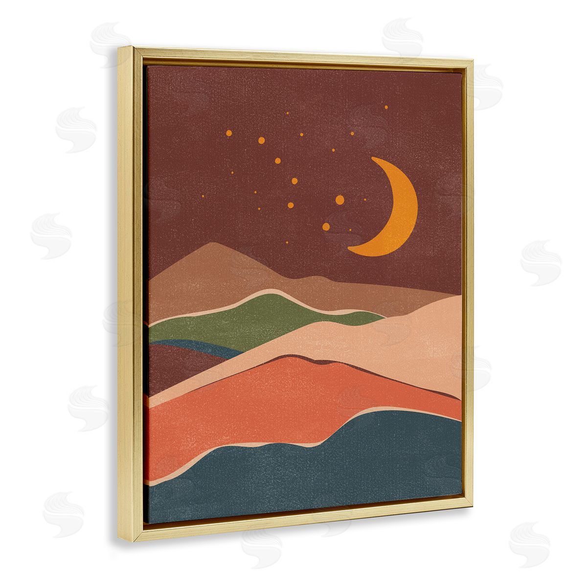 Nataly White Earthtone Desert Moon Gold Floating Frame Canvas Wall Art Print