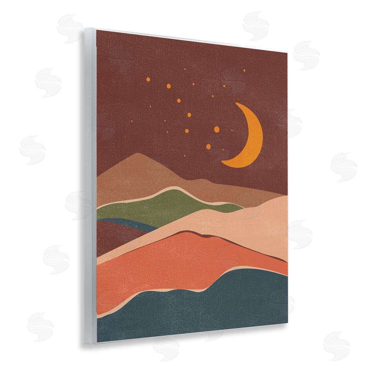 Nataly White Earthtone Desert Moon Wooden Wall Plaque Art Print