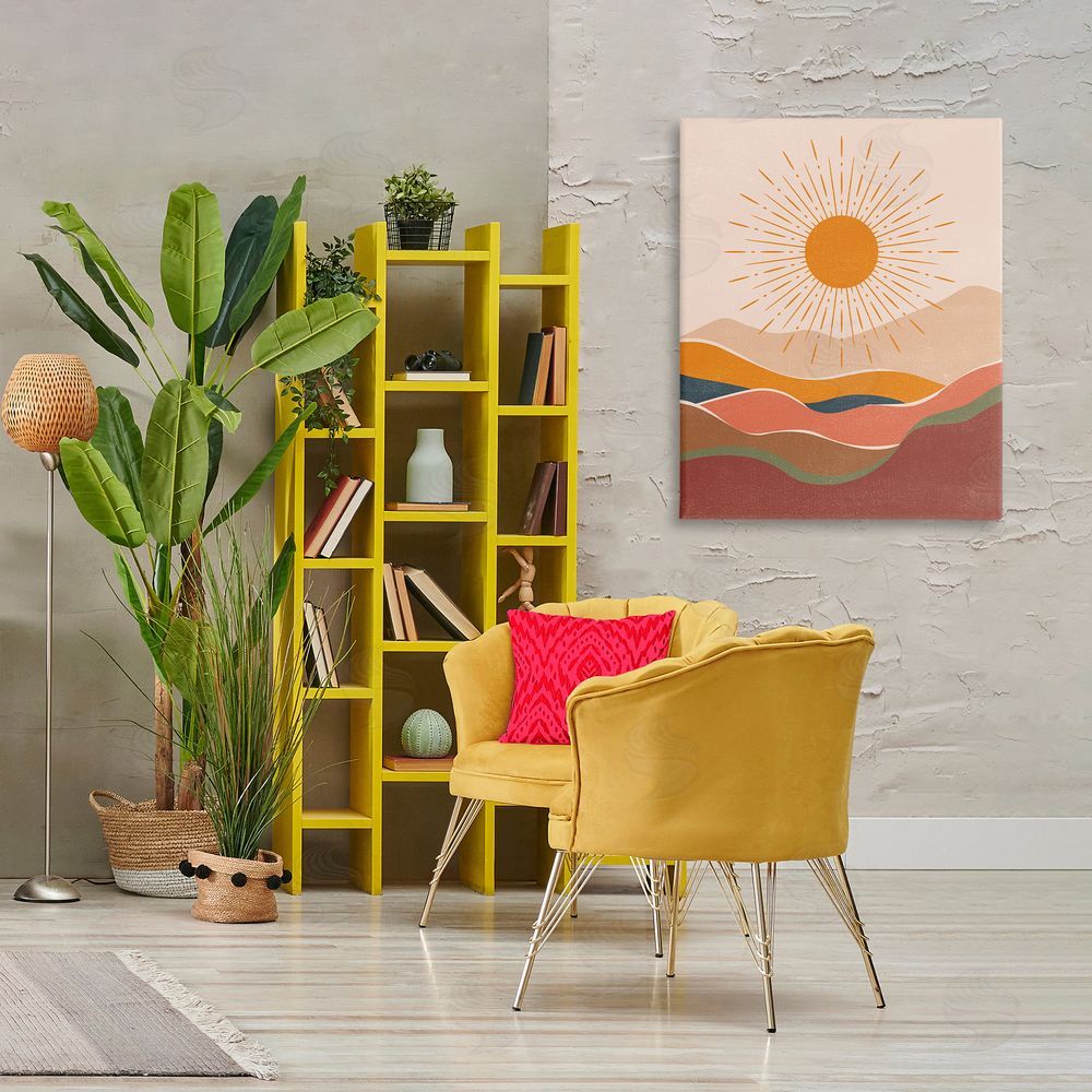 Nataly White Earthtone Desert Sun Canvas Wall Art Print in Room